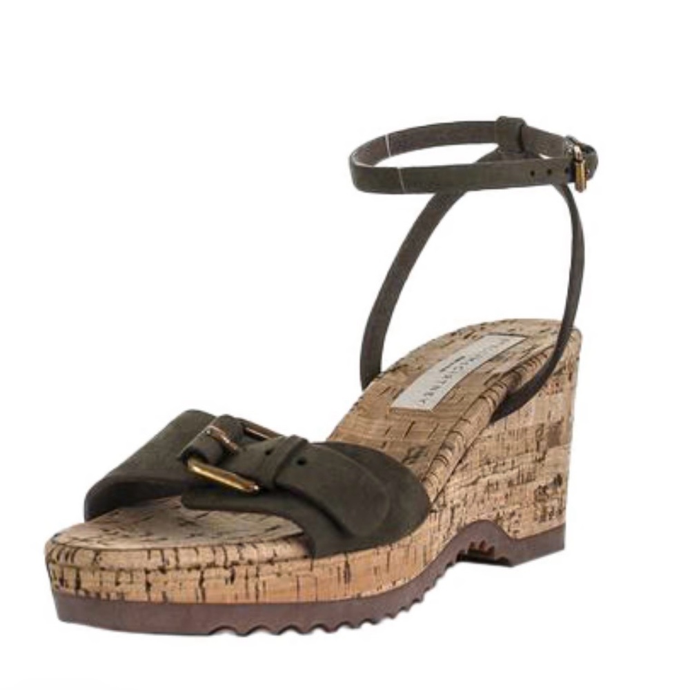 STELLA McCARTNEY CORK WEDGES IN ARMY  GREEN
